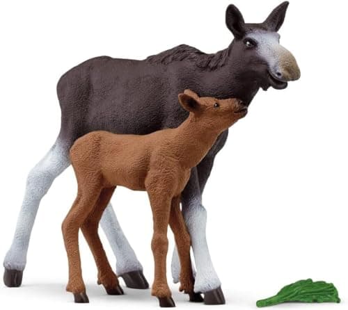 Image of SCHLEICH 42603 Moose with Calf National Geographic Wild Life Toy Playset for children aged 3-8 Years