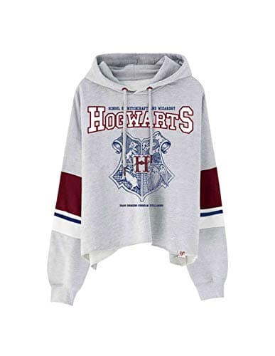 Image of Harry Potter Women's Crop Hoodie Hogwarts School Crest with Hood Gray - M