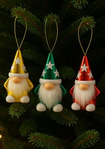 Image of Marco Paul Large 3 Pack Christmas Gonk Baubles – 13cm Hand Painted Gold, Green & Red Xmas Tree Decoration – Festive Gonk Baubles For Christmas Table Decoration, Centrepiece, Stocking Filler & Crafting