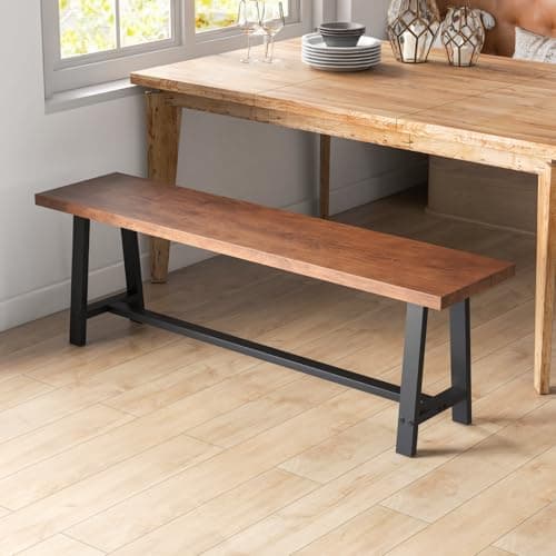 Image of GiantexUK 153cm Dining Bench, Dining Room Bench Seat with Metal Frame & Non-Slip Foot Pads, 3 Seater Rectangular Dining Stool for Kitchen Lounge Living Room Entryway
