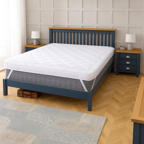 Image of Neo Extra Thick 10CM Mattress Topper Soft Memory Foam Plush Bounce Fibre Breathable Diamond Quilted Fabric Elastic Anti Slip Corner Straps Secure Fit All UK Bed Sizes (King)