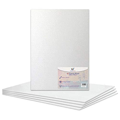Image of A2 Canvas Panel Stretched Blank Canvas Board Primed Artist Boards 100% Cotton for Oil Paint Acrylic Painting Mixed Media Acid Free White Canvases Art Painting Panel (A2 Size - 420 x 594mm - 5 Boards)