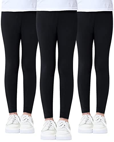 Image of Domee Girls Leggings Cotton Full Length Plain Toddler Trousers Pack of 3 Black 11-12 Years (Manufacturer Size 160)