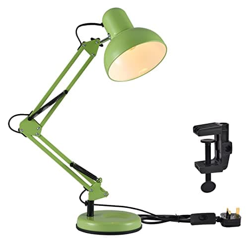 Image of TEKLED® LED Desk Lamp | Adjustable Swing Arm | Replaceable E27 Edison Screw Bulb Holder | Flexible Table Clamp | for Bedside Reading Office Work Architects Students (Swing Arm Green)
