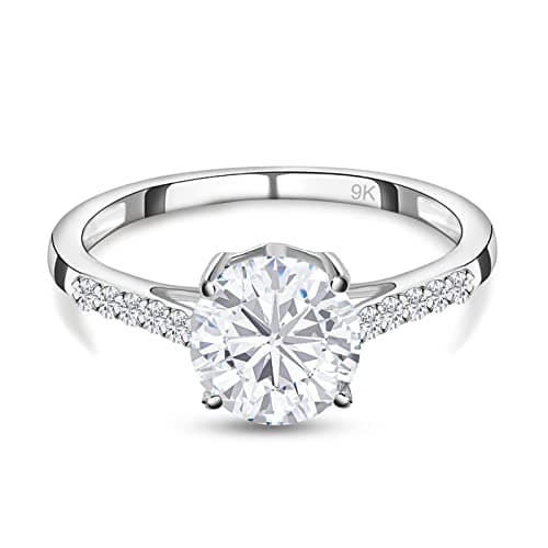 Image of TJC Moissanite Solitaire Ring for Women in 9ct White Gold Size P Prongs Setting Metal Wt. 1.8 Grams