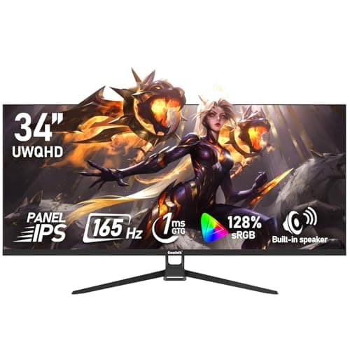 Image of Gawfolk 34 Inch IPS Ultrawide 165Hz Gaming Computer Monitors, 21:9 UWQHD (3440x1440) PC Screen, 128% sRGB, Adaptive Sync, Built-in speaker, Display Port, HDMI, Compatible with Wall mounting - Black