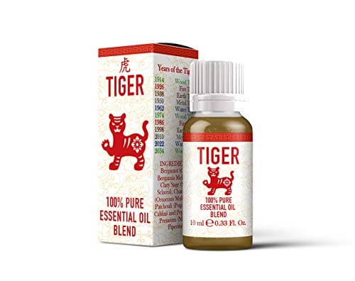 Image of Mystix London | Tiger Chinese Zodiac Essential Oil Blend 10ml | 100% Pure & Natural | Aromatherapy for Strength & Charisma | Bergamot, Clary Sage, Chamomile, Patchouli, Peppermint | Vegan, GMO Free