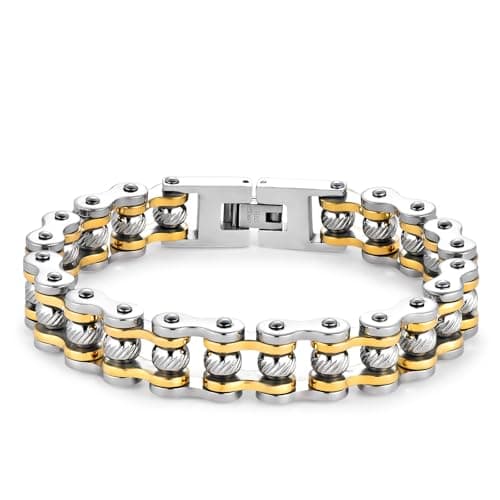 Image of LAFATINA Masculine Bicycle Bike Chain Bracelets for Men Fathers Day Stainless Steel Masculine Biker Bangle Wristband