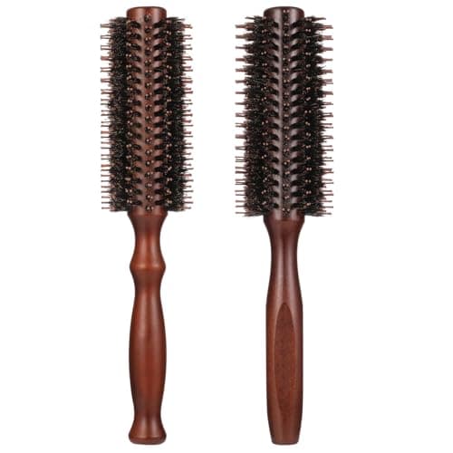 Image of tiopeia 2 Pcs Round Brush Boar Bristle Round Hair Brush Wooden Handle Styling Brush Anti Static Quiff Roller Hair Comb for Women and Men, Straightening and Curling, Wet and Dry Hair