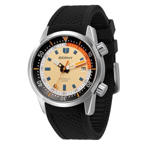 Image of BERNY Men's Automatic Mechanical Diver Watch 20ATM Sapphire Glass Silicone Band Super Luminous Male Watches