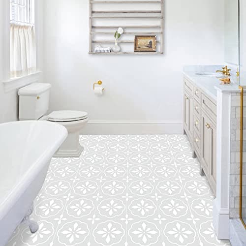 Image of Peel and Stick Floor Tiles Vinyl Flooring Self Adhesive Floor Tile Waterproof for Bathroom Kitchen Living Room Grey White Pattern 20x20 cm 10 pcs
