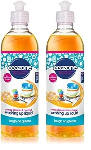 Image of Ecozone Orange & Blossom Coconut Washing Up Liquid, Tough on Grease, Gentle Dish Washing Formula made with Natural Plant-Based Ingredients, Vegan Friendly Kitchen Detergent (500ml Bottle) (Pack of 2)