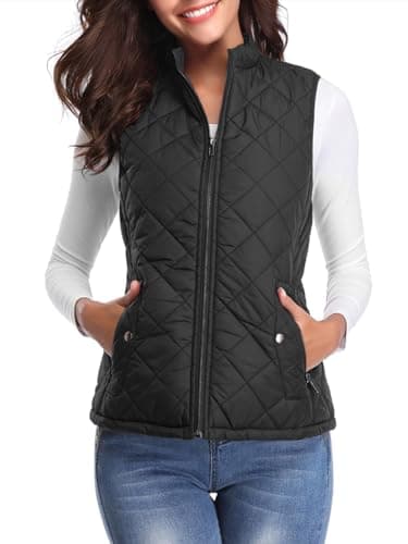 Image of fuinloth Women's Quilted Gilet, Lightweight Body Warmer Padded Outdoor Vest Sleeveless Jacket Black XX-Large