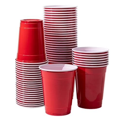 Image of Buy & Delight Red Disposable Plastic Cups, 12 oz (350ml), BPA Free and Recyclable Polystyrene, 50 Count, for Parties ~ All Events ~ Birthday - Wedding - BBQ - Outdoor - Christmas