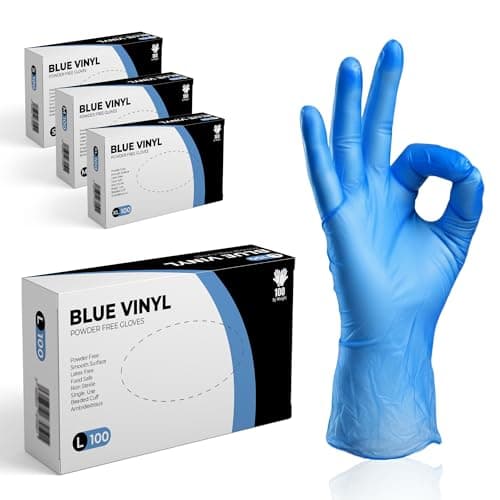 Image of The Real Touch Disposable Gloves, Size L, Pack of 100 Powder Free, Latex Free,Blue Vinyl Gloves Comfortable Fit, Suitable for Food Handling, Cleaning & Multi-Purpose Use