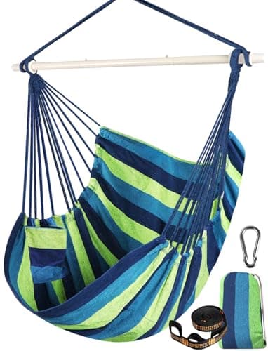 Image of Chihee Hammock Chair Swing Chair Strong Metal Collapsible Spreader Bar Portable Hanging Chair Max 330 lbs Comfy Seat Patio Lawn Chair Cotton Blended for Superior Comfort Durability Indoor Outdoor