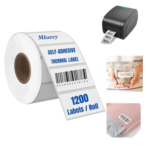 Image of 1200 White Sticky Labels 60mm x 30mm Thermal Printer Labels for Barcode, FBA, Storage, Kitchen, Freezer and Food Jars. Self Adhesive White Sticky Thermal Printer Labels on a roll. (Mharey)