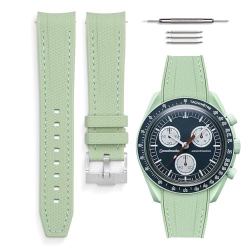 Image of HORACE Universal 20mm Liquid Silicone Watch Strap – Compatible with Omega x Swatch MoonSwatch – Installation Kit Included (Mint Green/Mint Stitching – Silver)