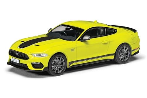 Image of Corgi Diecast Model Cars - VA15504 Ford Mustang Mk6 Mach 1, Grabber Yellow - Classic American Muscle Car Collectible for Men & Women - Die Cast Toy Models for Boys, Gift for Motor Enthusiasts