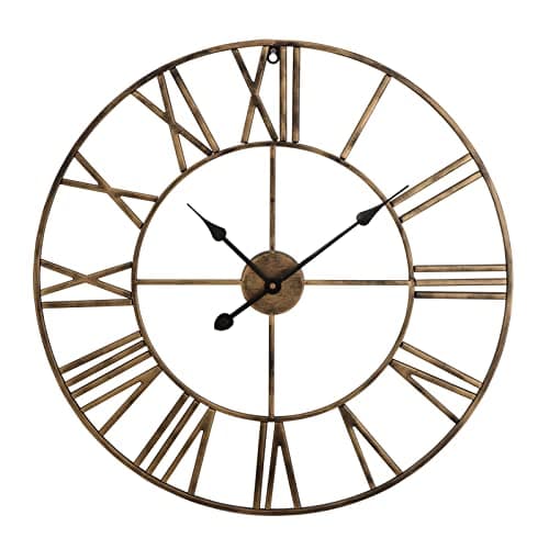 Image of Shoze Roman Numerals Wall Clock Metal Large Wall Clocks for Living Room 60cm(23.6inch) Vintage Clocks for Bedrooms Kitchen Home Accessories Silent Non-Ticking Cafe Hotel Office (Bronze)