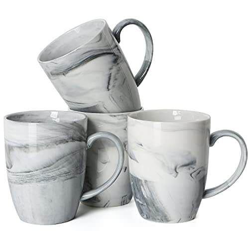 Image of Smilatte 14 Ounce Unique Coffee Mugs, EM067 Novelty Marble Ceramic Cup for Home and Office, Microwave Dishwasher Safe, Set of 4, Gray