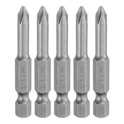 Image of sourcing map 5pcs #1 Phillips Screwdriver Bit PH1 1/4" Hex Shank 2" (50mm) Long Magnetic S2 Steel Industrial Grade Screw Driver Bit Cross Head Electric Drill Bits 0.197" (5mm) Rod
