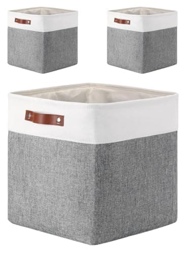 Image of Mangata 25|28|30|33cm Fabric Storage Boxes Cubes, 3 Pack(30x30x30cm, Grey White)