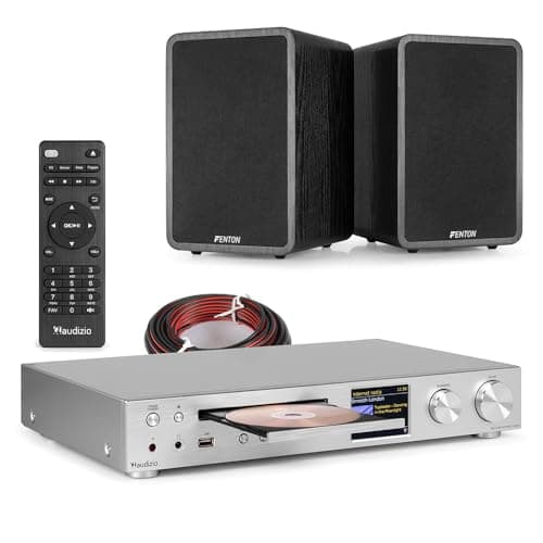 Image of Fenton SHFB65 Bookshelf Stereo System, 200W HiFi CD Player with Bluetooth, DAB+ FM Internet Radio, Passive Speakers and Bass Reflex, Compact Home Audio CD HiFi System