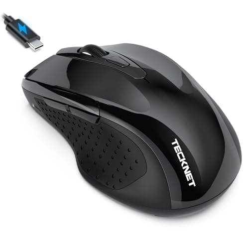 Image of TECKNET Bluetooth Mouse Jiggler, Rechargeable Wireless Mouse (BT 5.0/3.0+2.4G) with Build-in Jiggler Mover Keeps Computer Awake, 4800 DPI Silent Ergonomic 6 Buttons Mouse for Laptop, Black