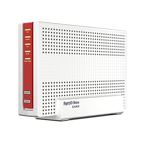 Image of AVM FRITZ! Box 6690 Cable (DOCSIS 3.1 cable modem, 4x4 Wi-Fi 6 (WLAN AX) with 4,800 Mbps (5 GHz) + 1,200 Mbps (2.4 GHz), 1x 2.5 Gigabit LAN port, USB 3.0, DECT), white/red