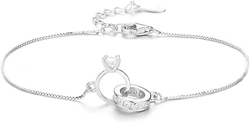 Image of XYTDM 925 Sterling Silver Interlocking Circles Bracelet For Women, Double Circle Simple Circle Bracelet, Rings Linked Bracelets, Circles Interlocking Bracelet (Silver)