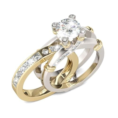 Image of Jeulia Diamond Band Rings for Women cz Sterling Silver Interchangeable Ring Sets Wedding Engagement Anniversary Promise Ring Bridal Sets (14 gold, N-½)