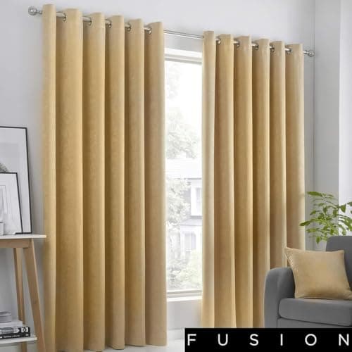 Image of Fusion Strata Woven Eyelet Lined Curtains, Ochre, 90 x 72 Inch