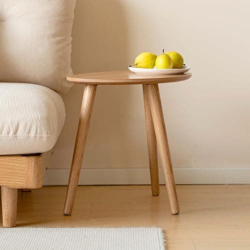 Image of YESWOOD Solid Wood Side Table, Oak Coffee Tables, Oval Side Table with Natural Wooden Legs, Pebble Shape for Living Room and Balcony, Sofa Table, Modern, Natural, 34 D x 50 W x 45 H cm 5