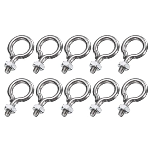 Image of sourcing map 10 Pack Eye Bolts, M3 x 6mm 304 Stainless Steel Threaded EyeBolt Silver Eye Hooks with Nut for Hanging or Securing Cables