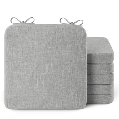 Image of AddGrace Square Chair Cushions for Dining Chairs 6 Pack Non Slip Seat Cushions for Kitchen Chairs Indoor Thick Dining Room Chair Pads with Ties and Removable Cover (40x40x5cm) Light Grey