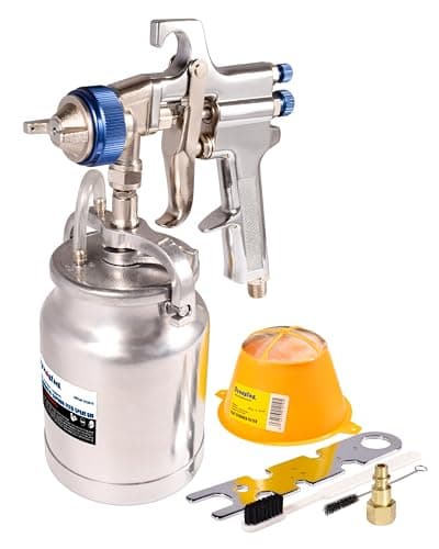 Image of Dynastus 33 oz Siphon Feed Spray Gun - 2.5mm Nozzle for Spraying Oil-Based or Latex Paints, with Filtering and Cleaning Kits