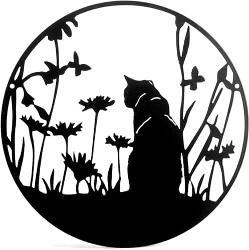 Image of HZBAKLO Metal Wall Art - Black Cat Silhouette Decor for Home, Office, Garden