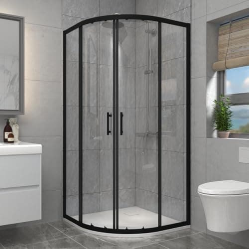 Image of Aquariss 900x760mm Black Framed Offset Quadrant Shower Enclosure Cubicle 6mm Sliding Tempered Glass Door Wetroom