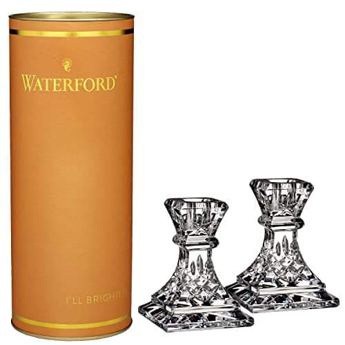 Image of Waterford Giftology Lismore Pair (Orange Tube) Candlestick, 4", Clear