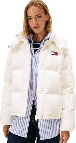 Image of Tommy Jeans Women's Tjw Alaska Grid Down Jacket Ext Dw0Dw21623 Puffer, White (Ancient White), XL