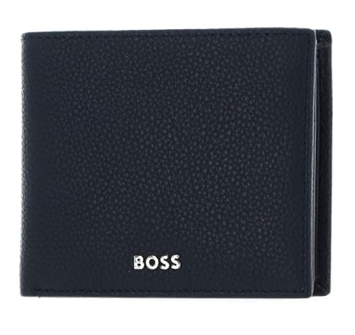 Image of BOSS Hugo Classic Grained Wallet, Navy Blue, RFID, Men's Adult Wallet, Leather, Bi-Fold, 11.5 x 9.5 x 2 cm