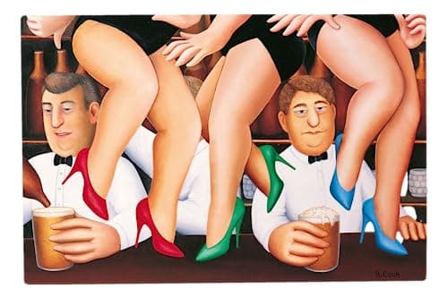 Image of Global Designs Ceramic Tile Wall Art Dancing on the Bar Plaque Sign By Beryl Cook Novelty Picture UV Printed Artwork Wall Or Freestanding 20x30cm