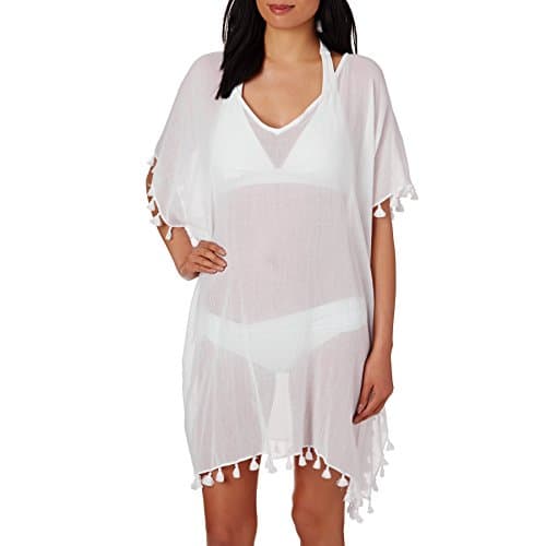 Image of Seafolly womensAmnesia Kaftan Swimsuit Cover Up Short-Sleeve Swimwear Cover-Ups - White - One Size