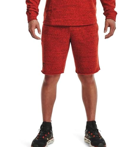 Image of Under Armour Men's Rival Terry Shorts , Radiant Red Full Heather (839)/Black , Small
