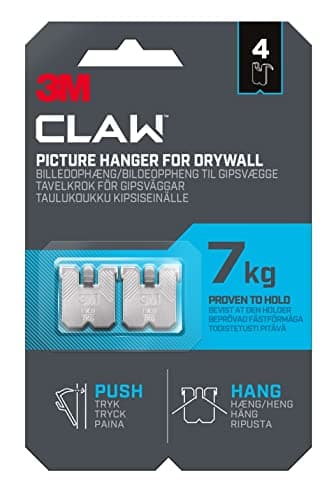 Image of 3M Claw Plasterboard Picture Hanging Wall Hooks For Hanging Home Décor, 4 Hangers, Holds up to 7 kg - Ideal for Heavyweight Items