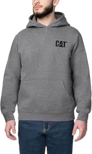 Image of CAT Caterpillar Men's Trademark Hoodies with Embroidered Front Logo, Gray, L