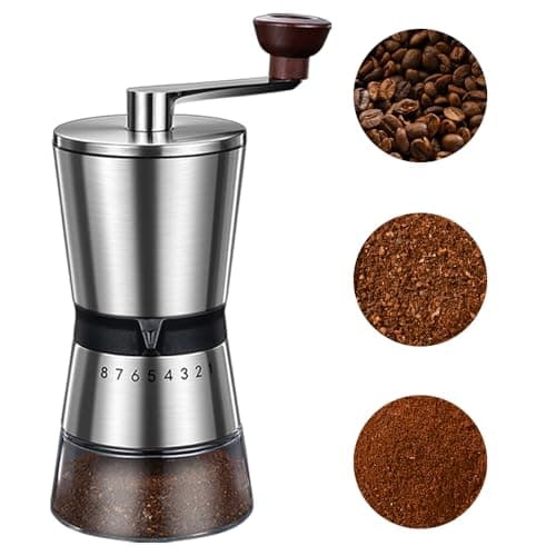 Image of BOMANSI BOMS Manual Coffee Grinder - 8 Adjustable Coarseness Settings, Hand Crank Coffee Mill, Portable Conical Burr Grinder for Moka pot, French Press, Drip, Espresso, Hand Grinder Gift
