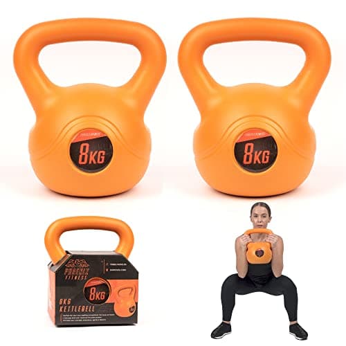 Image of Phoenix Fitness Vinyl Kettlebell Pair - Heavy Weight Kettle Bell for Strength and Cardio Training, Orange, 8KG