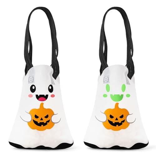 Image of H1vojoxo 24PCS Halloween Ghost Gift Bags Party Favor Bags Glow in The Dark Trick or Treat Ghosts Shaped Gift Handbags Halloween Ghost Party Favor Non Woven Goodie Candy Tote Bag Costume Accessories